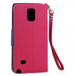 Wholesale Samsung Galaxy Note 4 Diary Flip Leather Wallet Case w Stand and Strap (Hot Pink Blue)